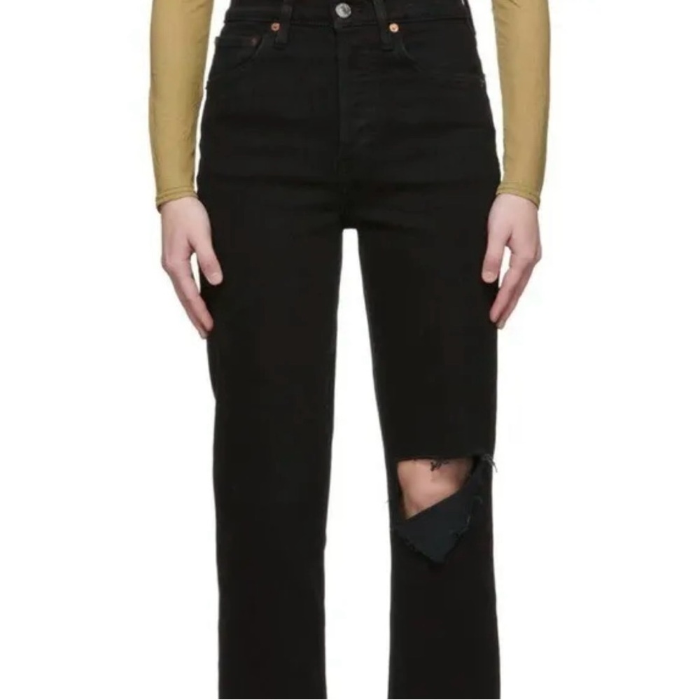 REDONE Women’s Originals 70’s Stove Pipe in Black Noir with Rip Size 24 & 26